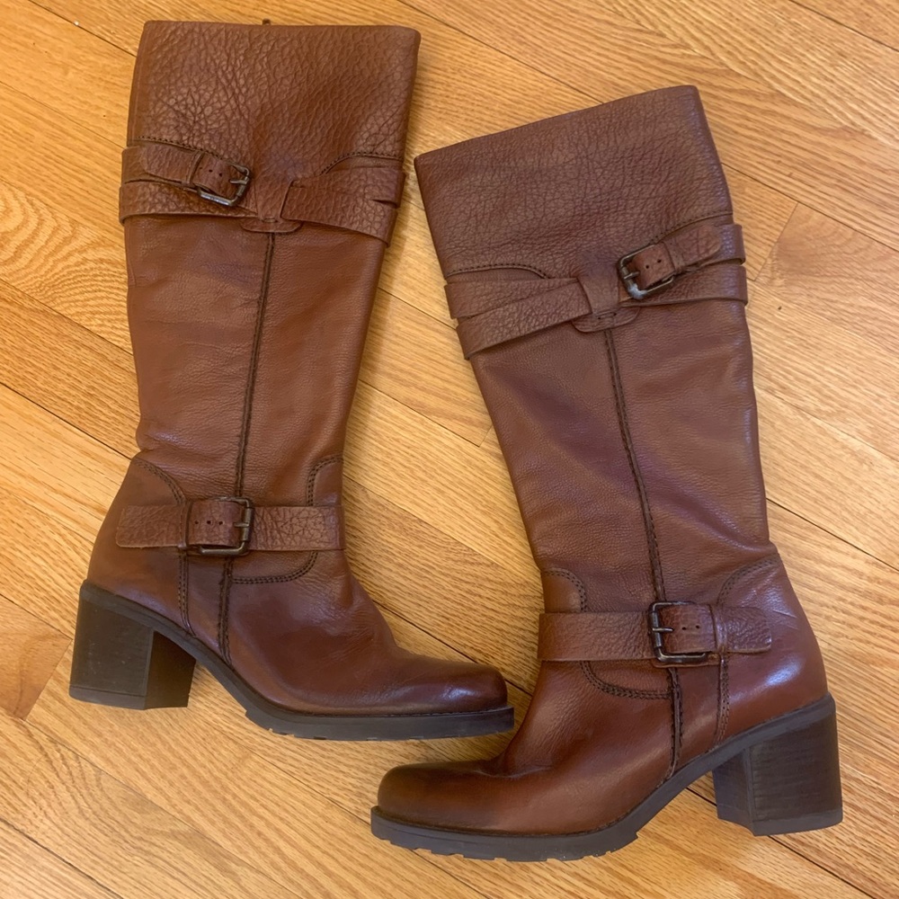 Clarks Brown Leather Tall Boots, Size 8M